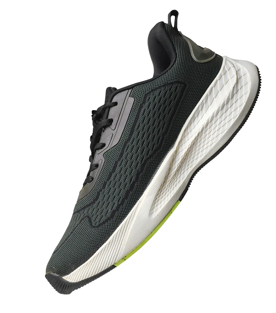 Black sneaker isolated on a white background with enhanced lighting for Alibaba listing.