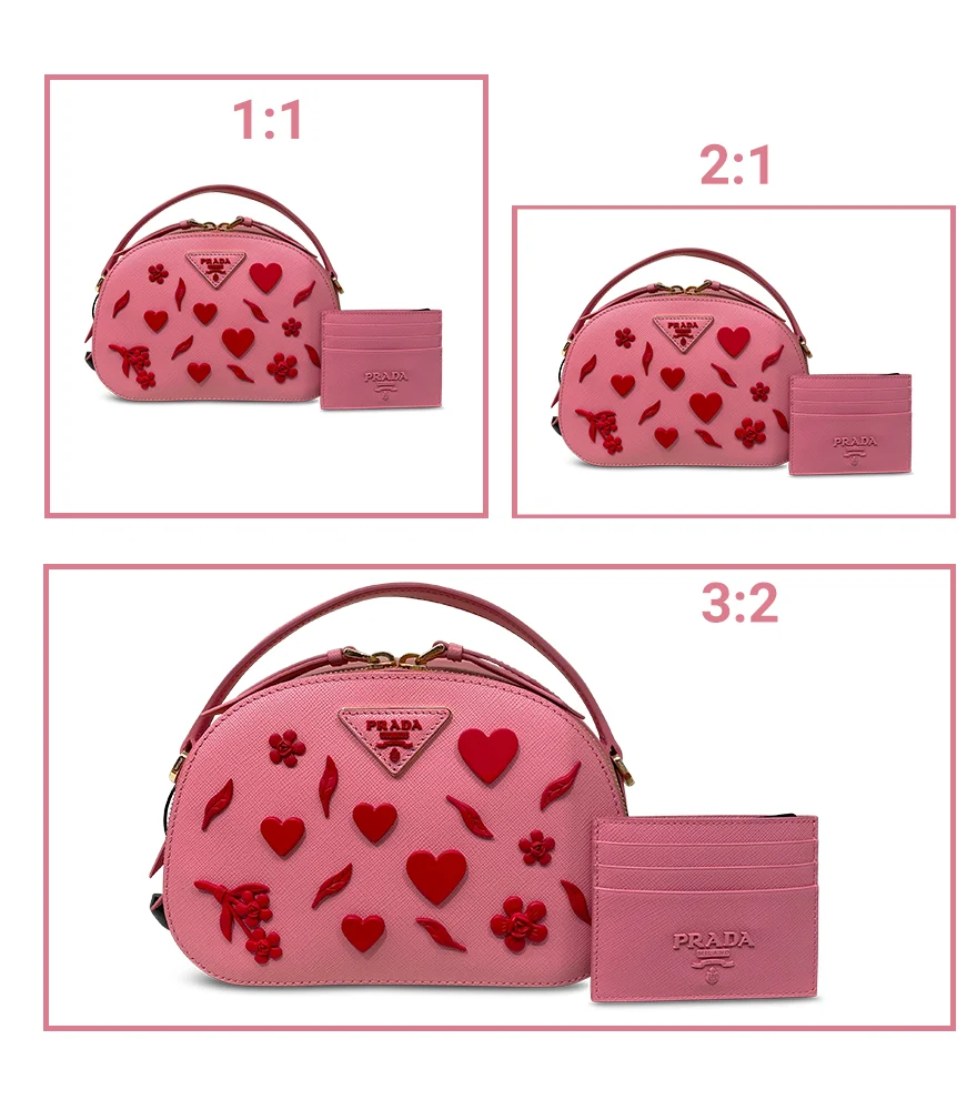 Fashion accessories resized and displayed in 1:1, 2:1, and 3:2 aspect ratios.