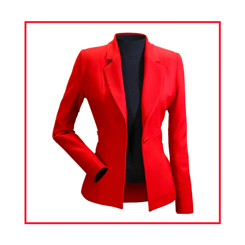 Professionally edited red blazer image with cleaned background and refined edges.