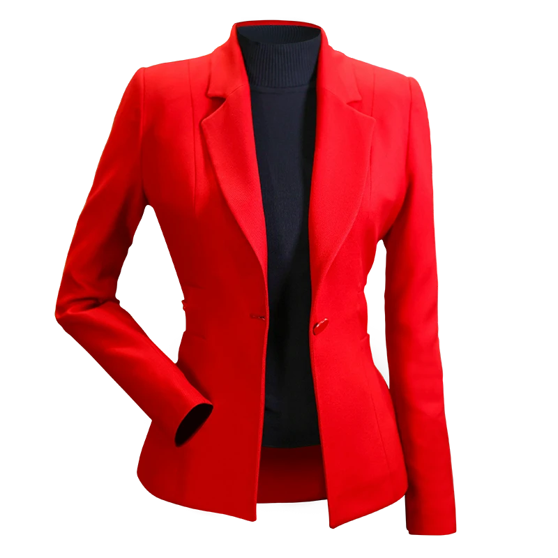 Original red blazer image with outlined drop shadow border and artifacts.