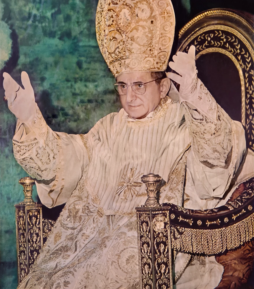 Restored image of a high-ranking clergy in ceremonial attire with balanced, vivid colors and enhanced clarity