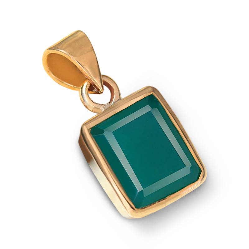 Emerald-cut green gemstone pendant with clean background and enhanced lighting.