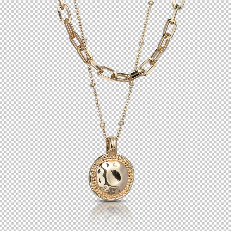 Gold necklaces retouched and isolated on a transparent background.