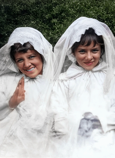 Before After comparison of old damaged photo and digitally restored version.