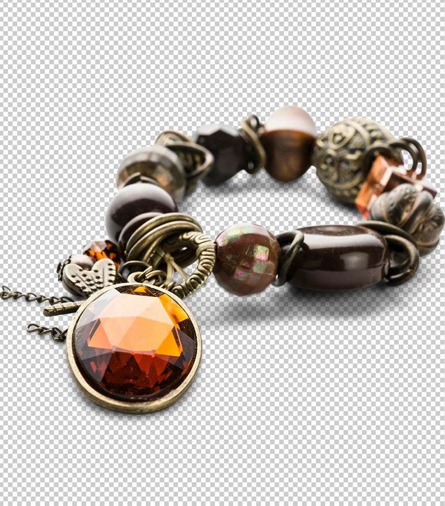 Bracelet with gemstone detail isolated on transparent background with natural shadow applied.