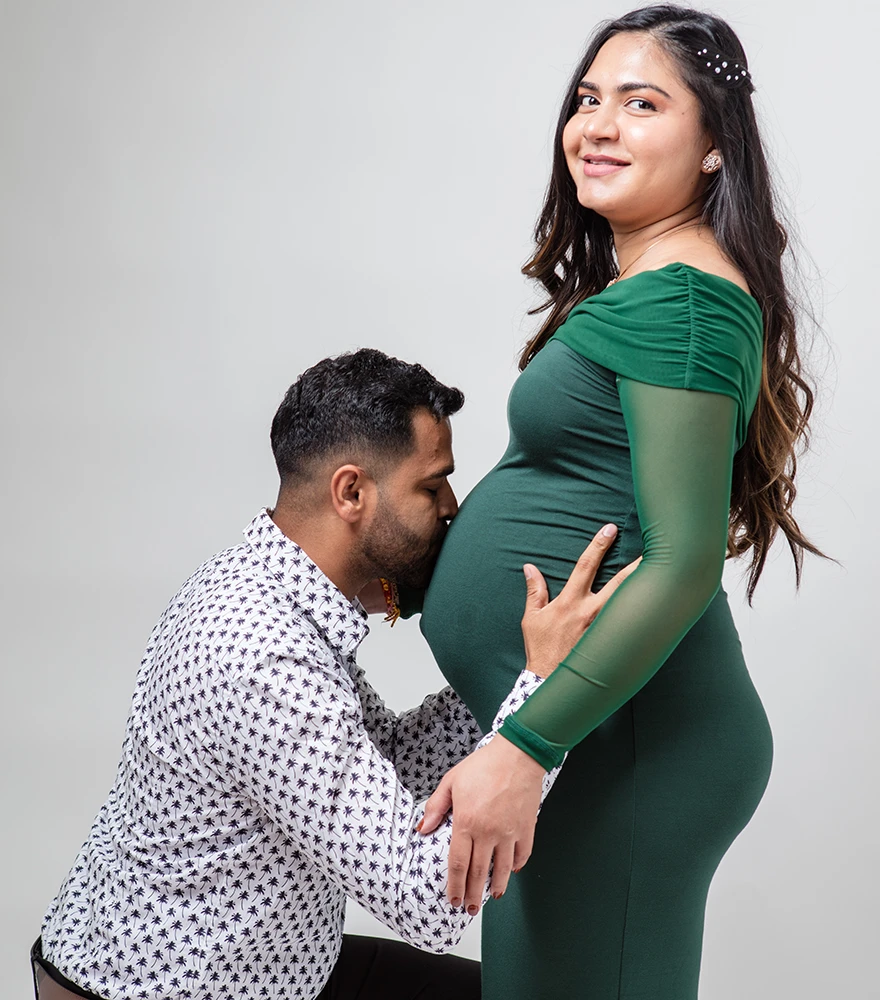 Original family portrait with uneven skin tones and lighting variations.