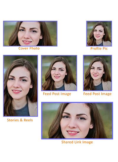 Multiple versions of the same portrait optimized in different aspect ratios for social media.