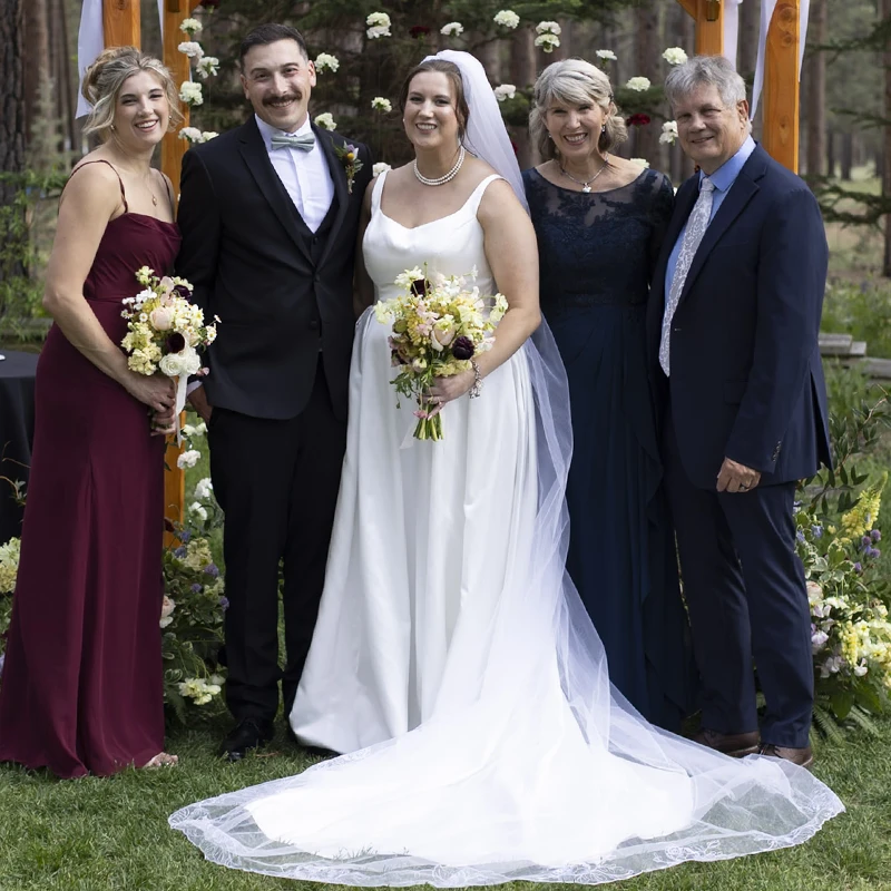 Original wedding group photo with dull flat lighting and low warmth.