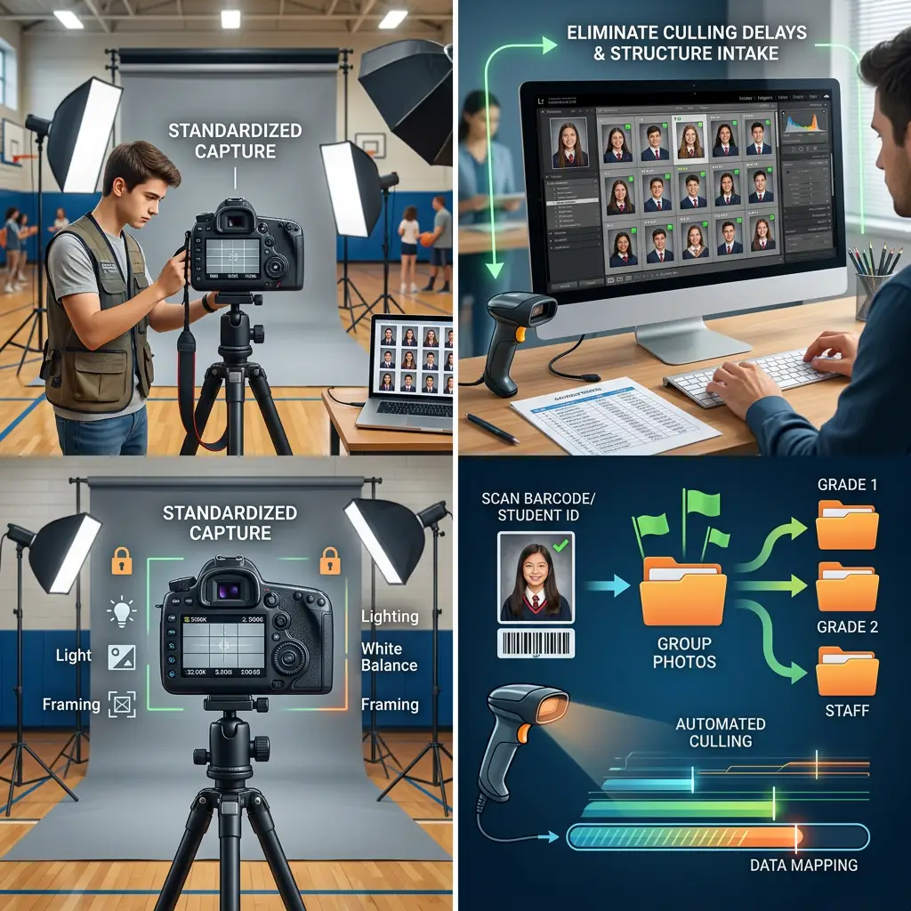 School photography post-production workflow for peak season