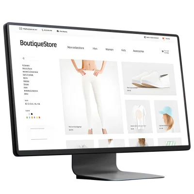 Monitor displaying online boutique with edited product photos and background consistency.