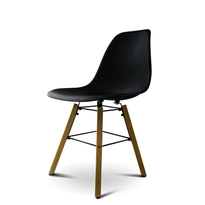 Modern black chair with added drop shadow on a transparent background.